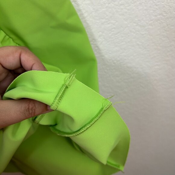 Chiara Boni Lime Green Ruched Ruffle Boatneck Scuba Sheath Dress Neon - Picture 4 of 7